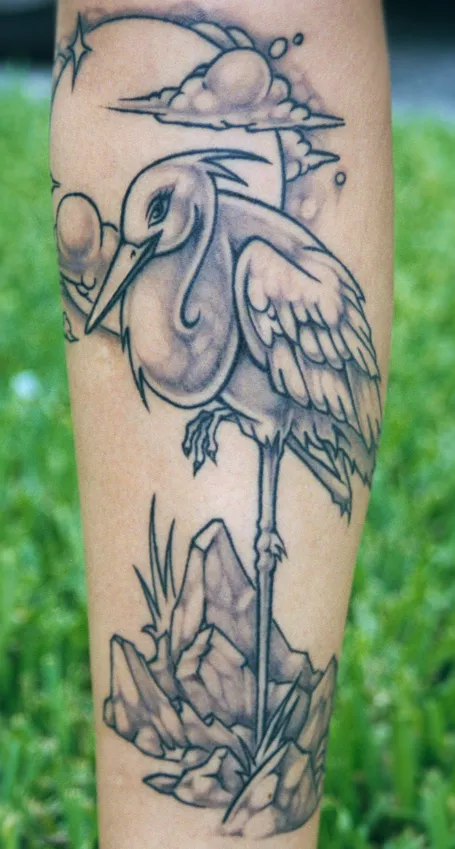 Stork tattoo by Hongdam | Crane tattoo, Body art tattoos, Heron tattoo